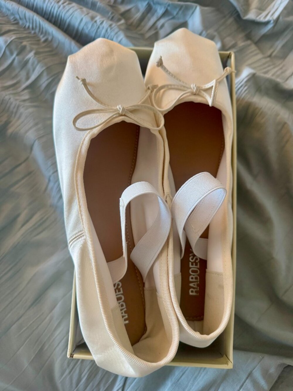 Raboesy Satin Round Toe Ballet Flat in Ivory - Size 11